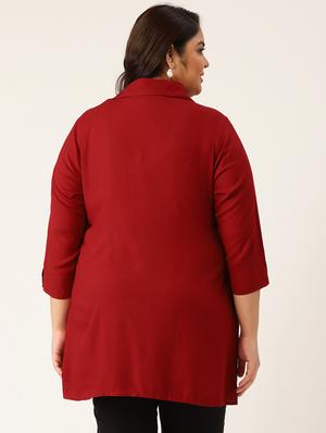 maroon solid a-line kurta - 18303713 - Standard Image - 3