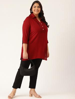 maroon solid a-line kurta - 18303713 - Standard Image - 4