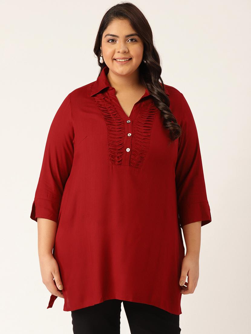 maroon solid a-line kurta - 18303713 - Zoom Image - 1