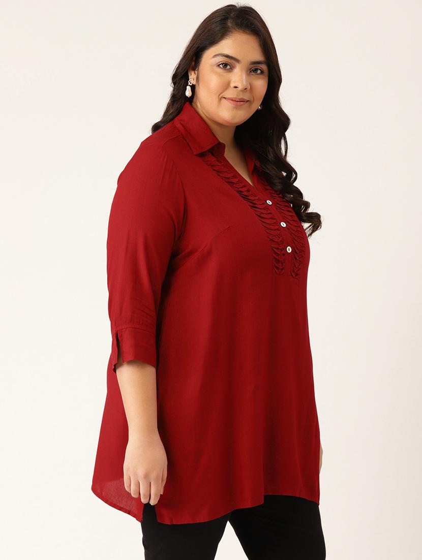 maroon solid a-line kurta - 18303713 - Zoom Image - 2