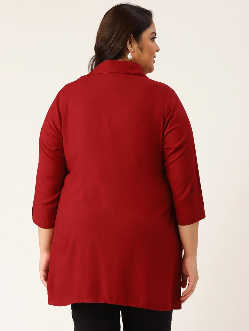 maroon solid a-line kurta - 18303713 - Zoom Image - 3
