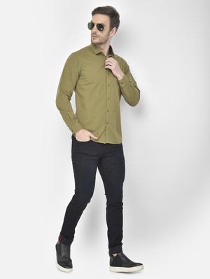 olive-green printed casual shirt - 18304967 - Standard Image - 4