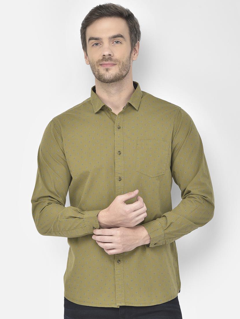 olive-green printed casual shirt - 18304967 - Zoom Image - 1
