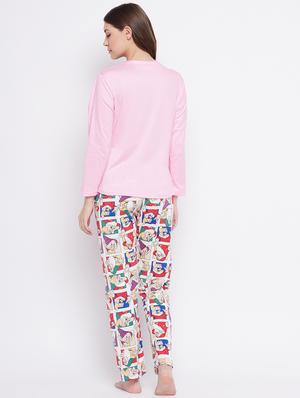 round neck printed nightwear pajama set - 18305789 - Standard Image - 3