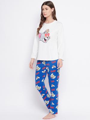 round neck printed nightwear pajama set - 18305794 - Standard Image - 2