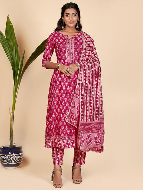 pink cotton suit set - 18306141 - Standard Image - 1
