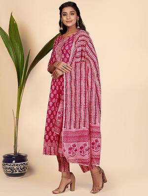 pink cotton suit set - 18306141 - Standard Image - 2
