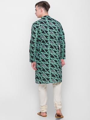 green printed kurta - 18306431 - Standard Image - 3