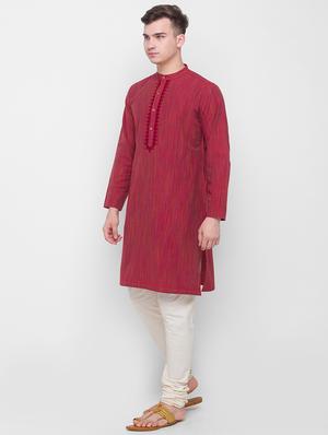 red self-designed medium kurta - 18306434 - Standard Image - 2
