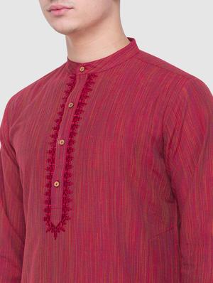 red self-designed medium kurta - 18306434 - Standard Image - 4