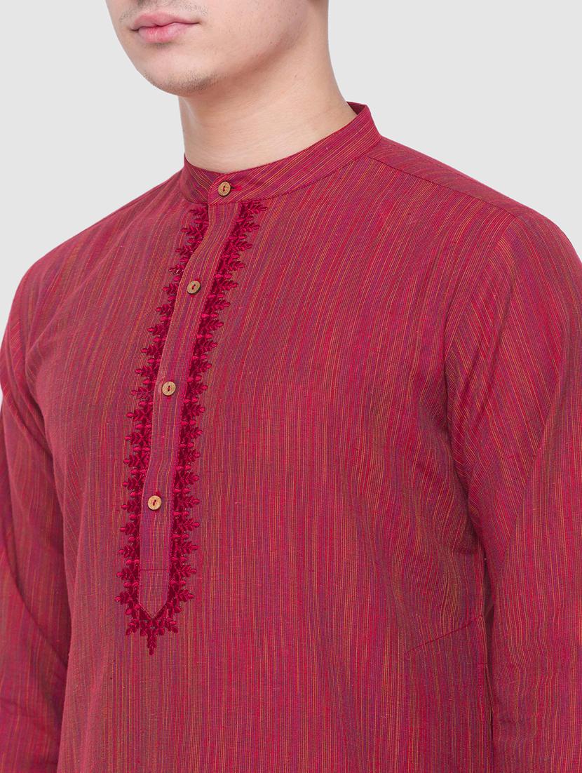 red self-designed medium kurta - 18306434 - Zoom Image - 4
