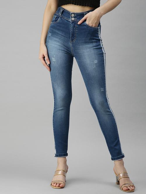 mid rise distress wash denim jean - 18306559 - Standard Image - 1