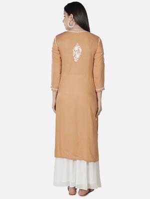 beige chikankari straight kurta - 18306952 - Standard Image - 3
