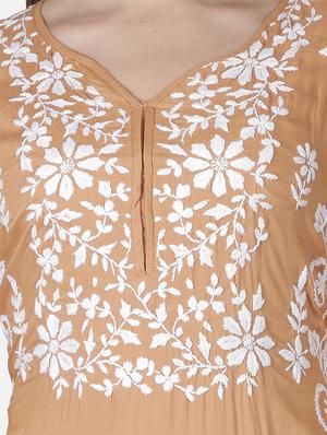 beige chikankari straight kurta - 18306952 - Standard Image - 4