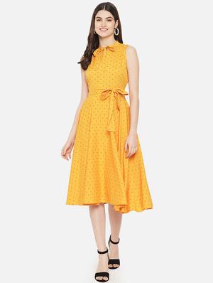 sleeveless polka printed a-line dress - 18307978 - Standard Image - 2