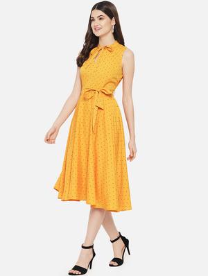 sleeveless polka printed a-line dress - 18307978 - Standard Image - 3