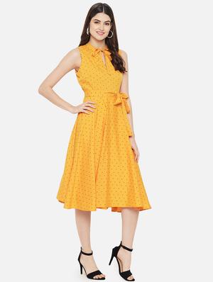 sleeveless polka printed a-line dress - 18307978 - Standard Image - 4