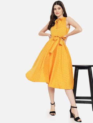 sleeveless polka printed a-line dress - 18307978 - Standard Image - 6