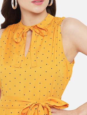 sleeveless polka printed a-line dress - 18307978 - Standard Image - 7