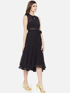 sleeveless solid a-line dress - 18307980 - Standard Image - 3