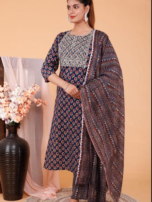cotton printed suit with dupatta set - 18308031 - Standard Image - 1