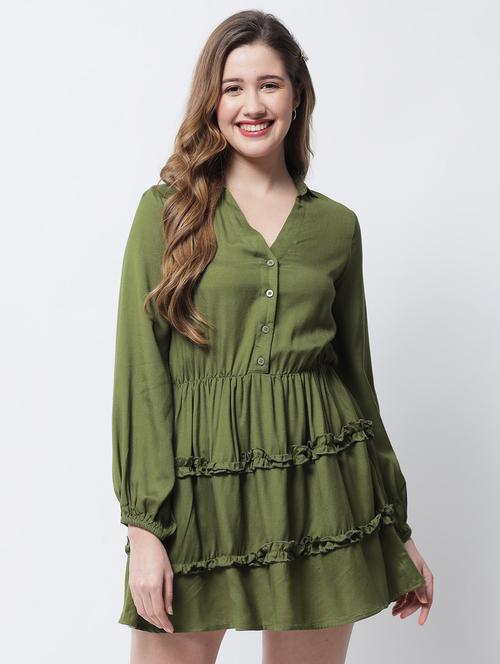 long sleeve solid a-line dress - 18309305 - Standard Image - 1