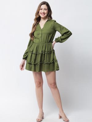 long sleeve solid a-line dress - 18309305 - Standard Image - 4
