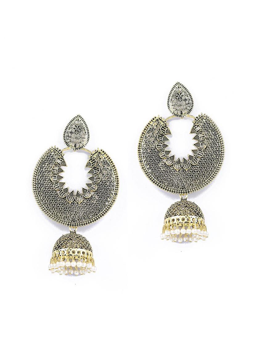 gold metal jhumka earring - 18309413 - Zoom Image - 2