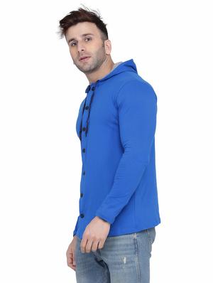blue solid hooded casual jacket - 18310355 - Standard Image - 2