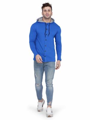 blue solid hooded casual jacket - 18310355 - Standard Image - 4