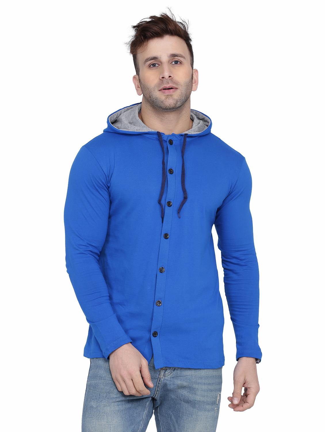blue solid hooded casual jacket - 18310355 - Zoom Image - 1