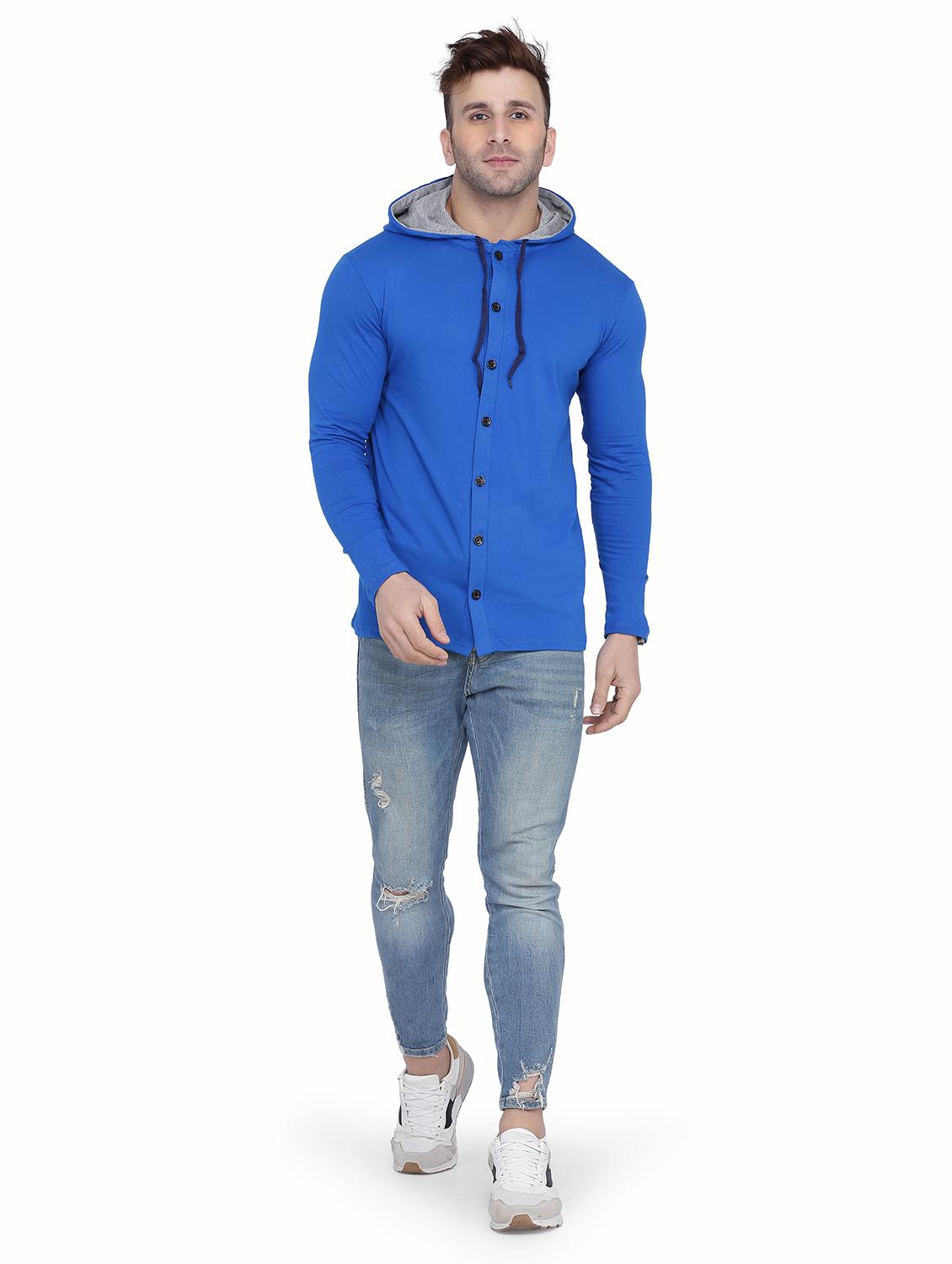 blue solid hooded casual jacket - 18310355 - Zoom Image - 4