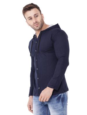 dark blue solid hooded casual jacket - 18310358 - Standard Image - 2