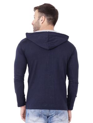 dark blue solid hooded casual jacket - 18310358 - Standard Image - 3