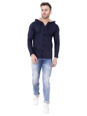 dark blue solid hooded casual jacket - 18310358 - Standard Image - 4
