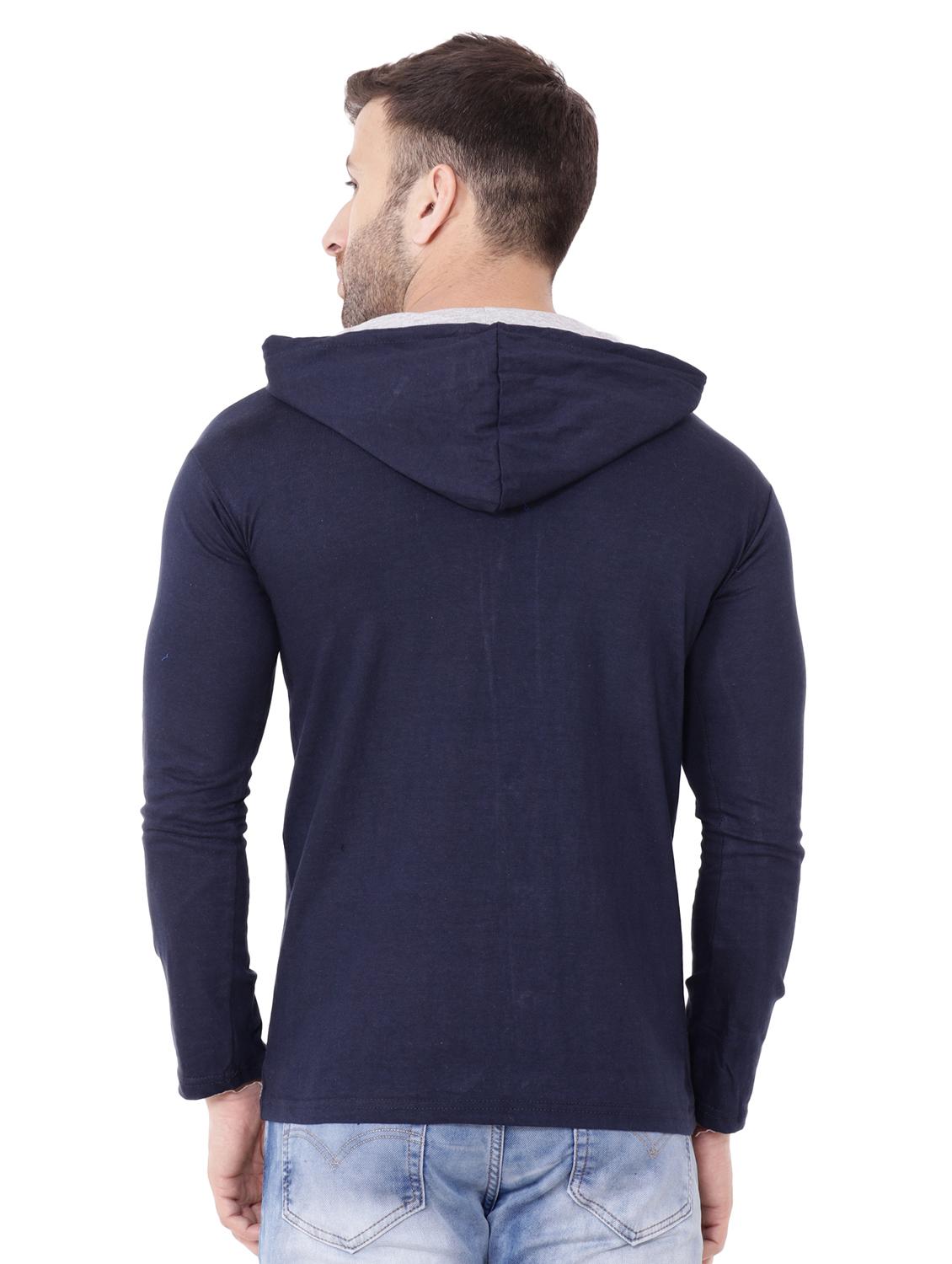 dark blue solid hooded casual jacket - 18310358 - Zoom Image - 3