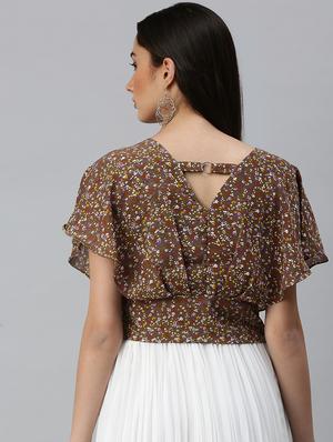 v-neck floral open back & tie top - 18310448 - Standard Image - 3