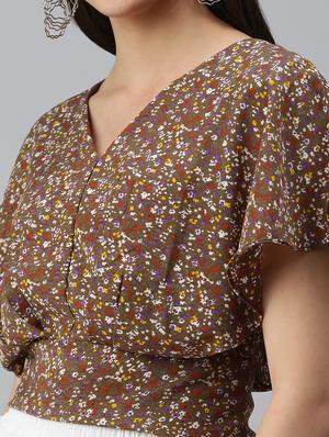 v-neck floral open back & tie top - 18310448 - Standard Image - 5