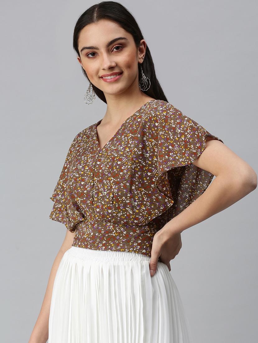 v-neck floral open back & tie top - 18310448 - Zoom Image - 2