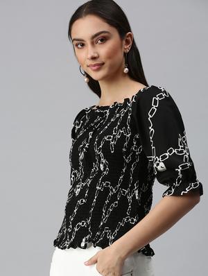 square neck printed regular top - 18310529 - Standard Image - 2