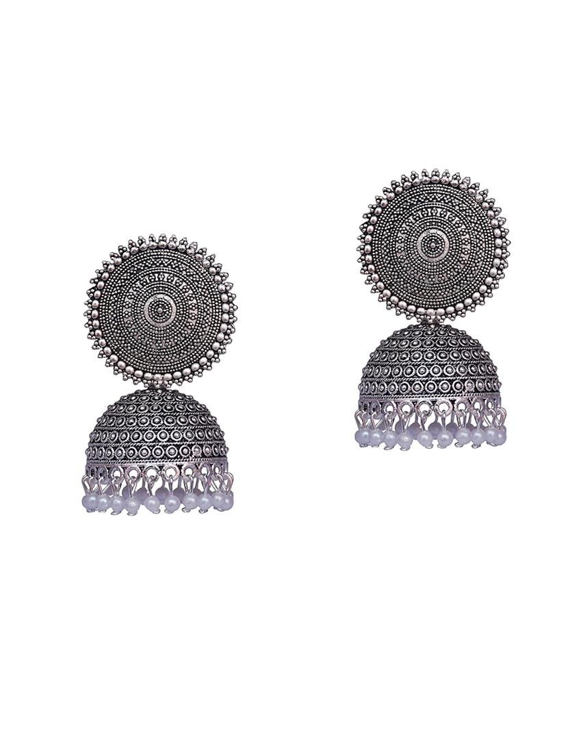 silver graceful delightful jhumka earrings - 18311500 - Zoom Image - 2