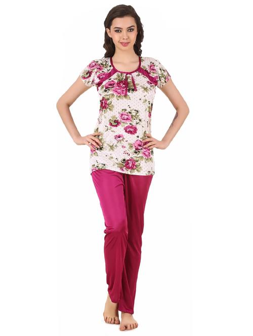 shirt collar printed nightwear pajama set - 18312128 - Standard Image - 1