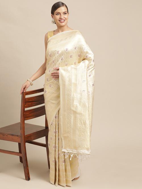 white silk kanjivaram saree with blouse - 18312946 - Very Small Image - 1