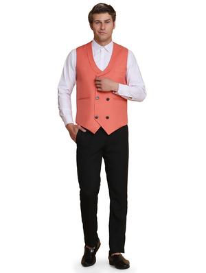 orange solid waist coat - 18312960 - Standard Image - 4