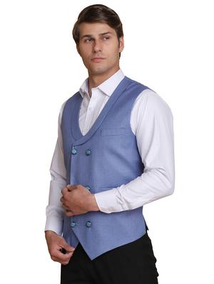 light blue solid waist coat - 18312964 - Standard Image - 2