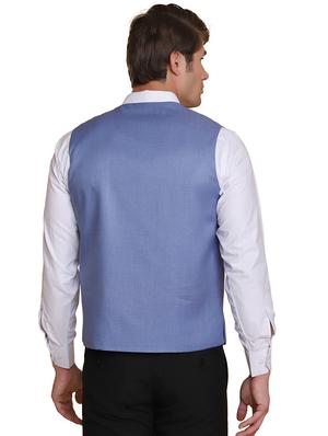 light blue solid waist coat - 18312964 - Standard Image - 3