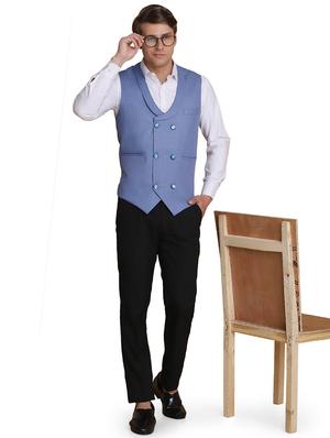 light blue solid waist coat - 18312964 - Standard Image - 4