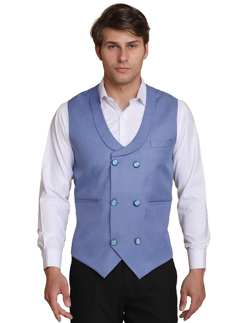 light blue solid waist coat - 18312964 - Zoom Image - 1