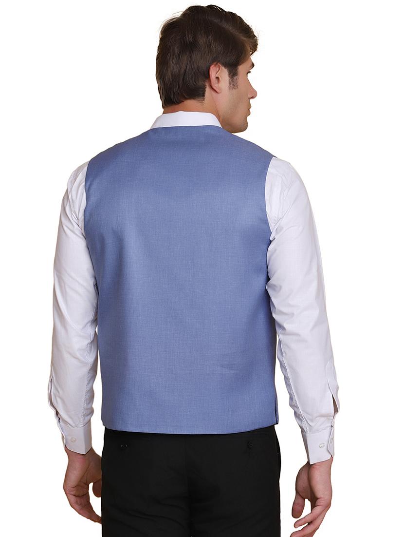 light blue solid waist coat - 18312964 - Zoom Image - 3