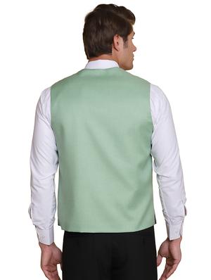 green solid waist coat - 18312966 - Standard Image - 3